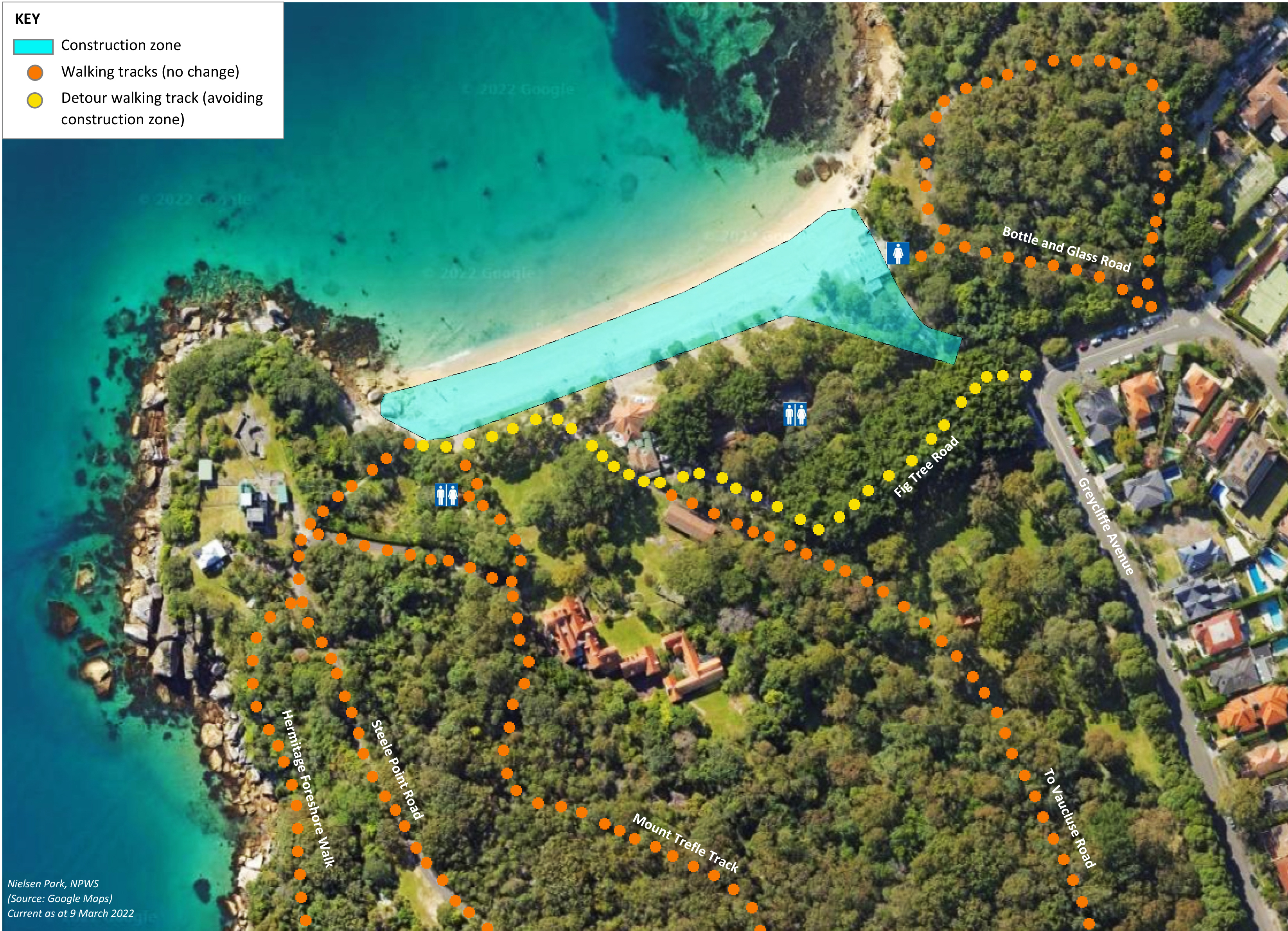 Neilsen Park seawall construction zone map