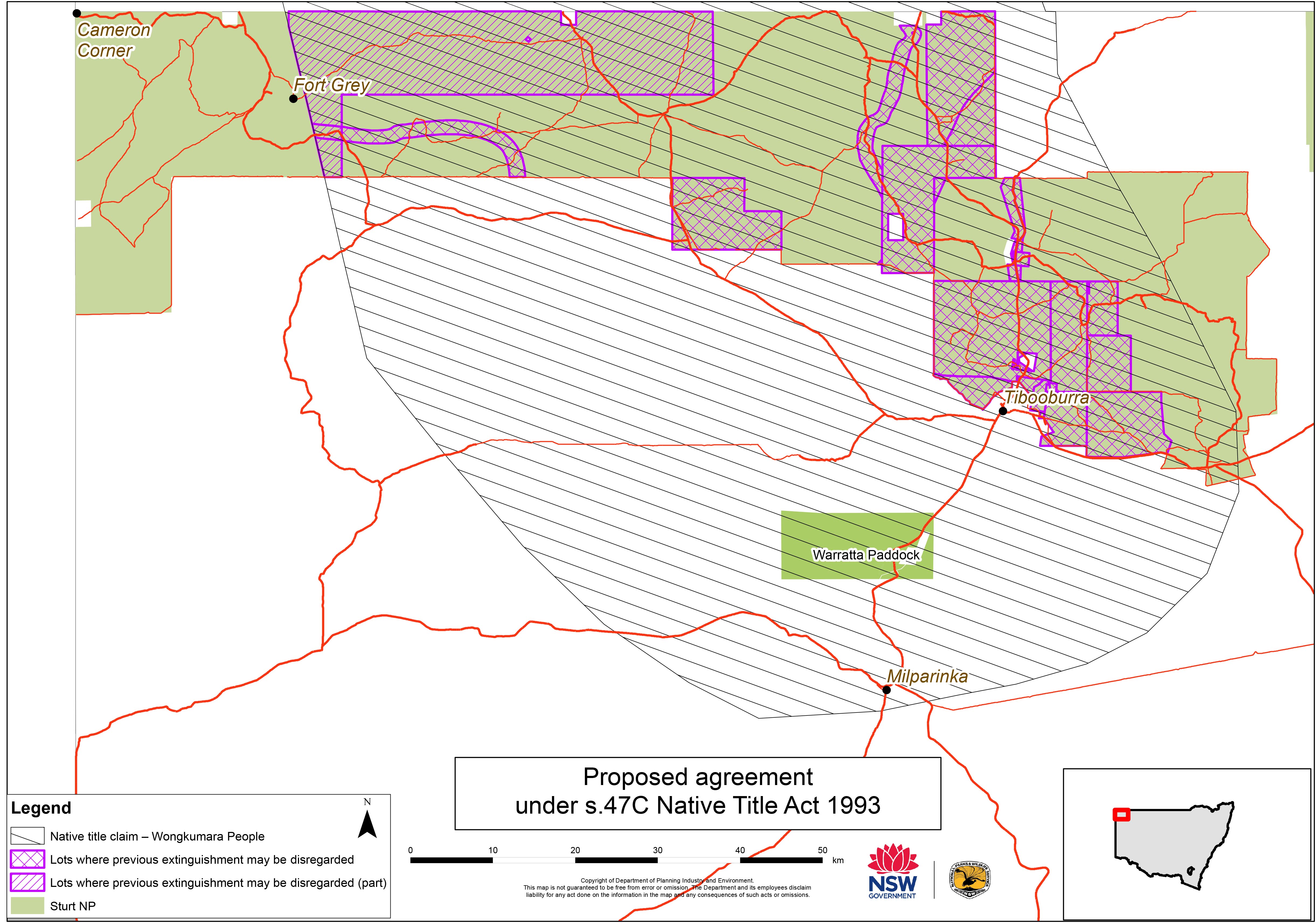 Map of proposed agreement with Wongkumara People under s47 Native Title Act 1993