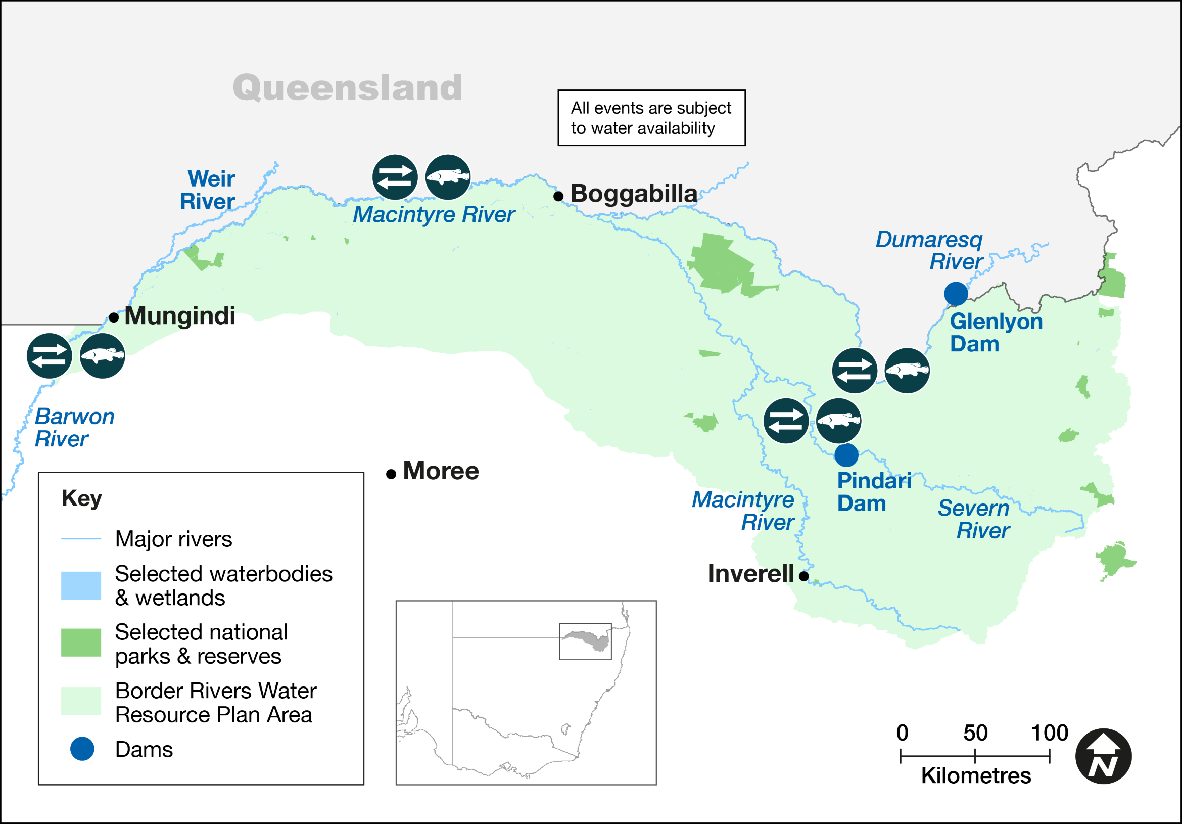 Map of proposed annual priority targets in the Border Rivers Water Resource Plan area 2023–24