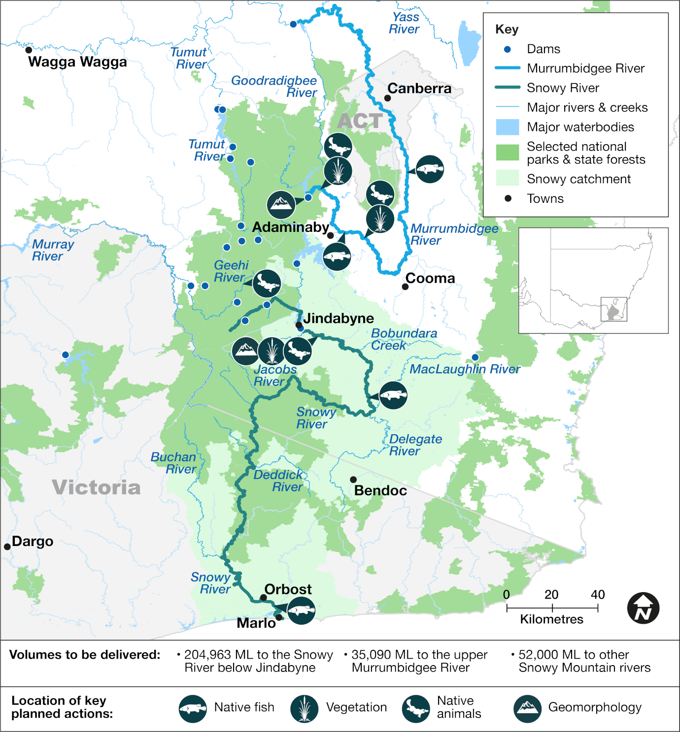 Map of the Snowy and montane rivers catchment area