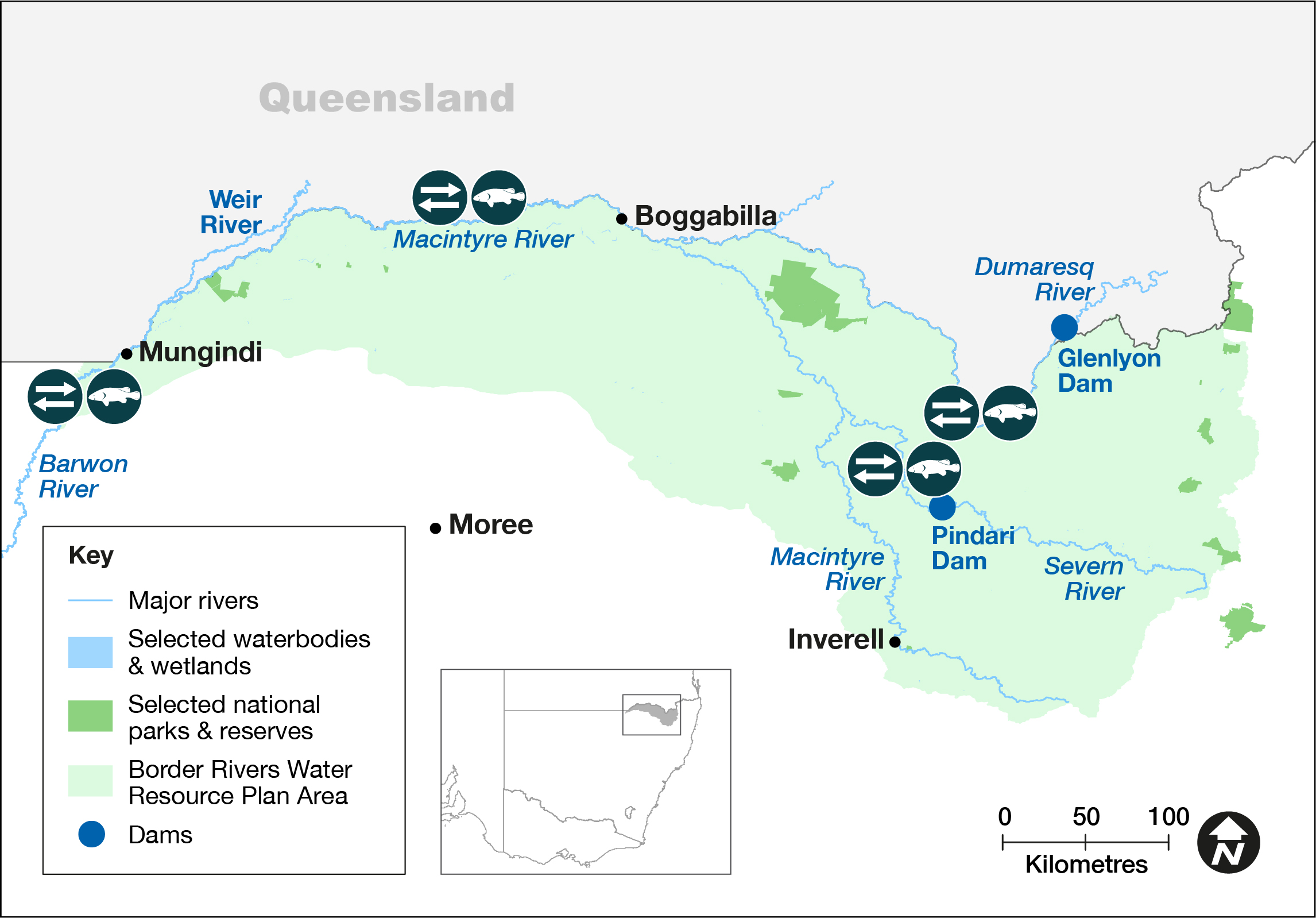 Map of the Border Rivers Water Resource Plan area 2022–23