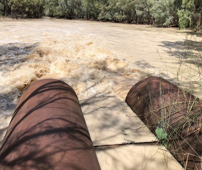 Pipes at Boera Dam discharging water down the Warrego River